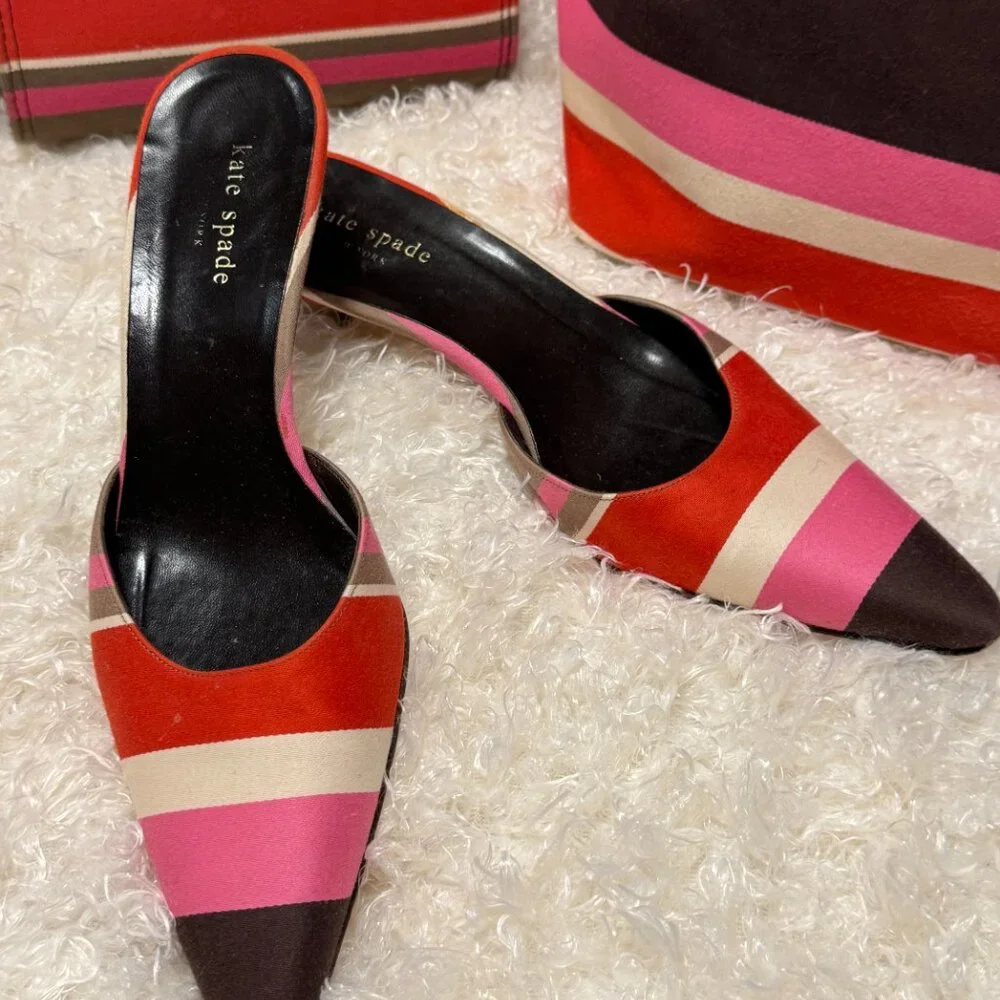 KATE SPADE ♠️ Vintage Classic Stripe BUNDLE Bucket, Cosmetic & Mules 8 N/Narrow